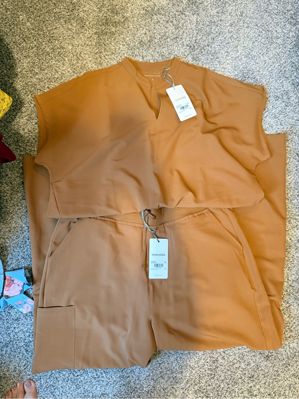 Womens Camel Wide Leg Scrub Set